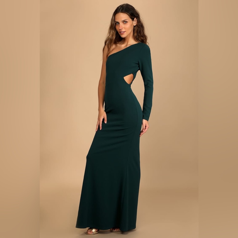 NWT: Lulus Dark Green Cut Out One Shoulder gown
